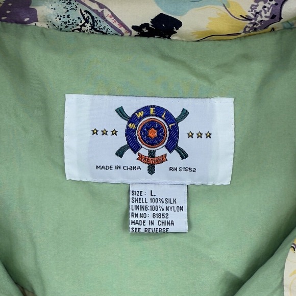 Swell Jacket Women's L Floral  VTG Hawaiian Post Card‎ 100% Silk Artsy Bomber - Picture 2 of 14